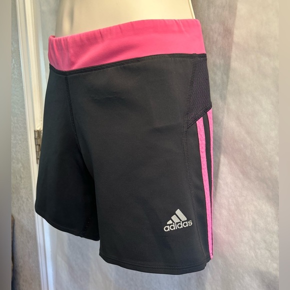 Adidas Climate Black athletic Shorts with Pink 3 strip Trim Sz-M. AA11 - Picture 3 of 11